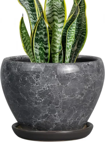 Miniatura 28 de Maceta de Cerámica Moderna con Esmalte para Suculentas con Agujero de Drenaje y Platillo, Maceta Redonda de 6 Pulgadas para Plantas de Flores