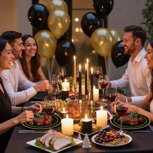 Miniatura 6 de WDF - 150 piezas de platos de plástico negros - Platos desechables negros y dorados - Juegos de vajilla desechables para 25 invitados