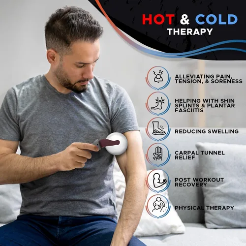 Miniatura 3 de PRIME Fitness Bola de rodillo de masaje frío Terapia de frío Bola de rodillo de hielo con mango Cryo Stick Alivia el dolor muscular (granate)