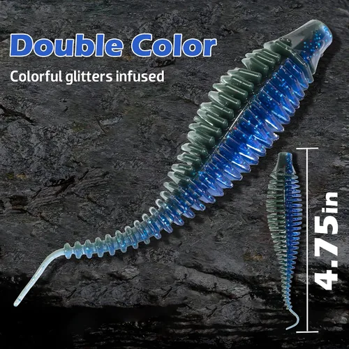 Miniatura 5 de Soft Plastic Worm Fishing Lures Kit, Finesse TRD Stick Worms and Ned Rig Baits with Jig Heads for Bass Fishing, Freshwater Bass Soft Baits