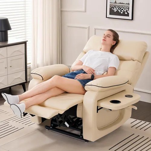 Miniatura 8 de Silla reclinable de doble motor para adultos y ancianos, silla elevadora plana de posición infinita con calor y masaje, soporte para tazas, almohada