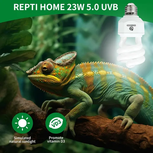 Miniatura 2 de Luz de reptil UVA UVB 23W 5.0, terrario tropical y subtropical lámpara fluorescente compacta, bombilla de reptil UVB para serpientes, camaleones