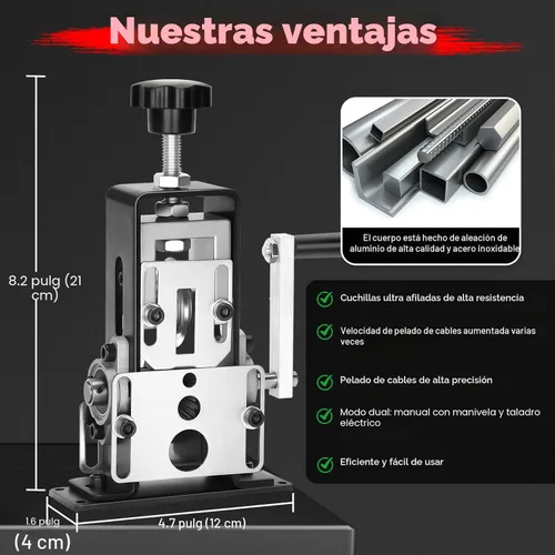 Miniatura 3 de Trivd Frol Máquina peladora manual de alambre, calibre de alambre de 0.06 pulgadas a 1 pulgada, máquina peladora de alambre de cobre, herramienta