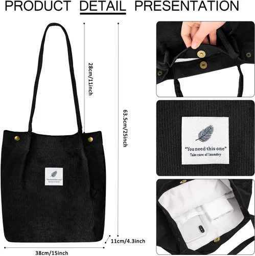 Miniatura 83 de Ayieyill - Bolsa de pana para mujer y niña, con correa de lona para colgar al hombro, bolsa con bolsillo