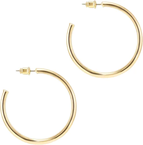 PAVOI Aretes de aro chapados en oro de 14 quilates para mujer, aretes de aro de oro infinito de 0.079 pulgadas de grosor, aretes de bucle chapados