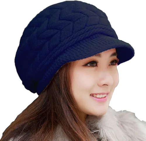 Miniatura 6 de Hindawi gorro de lana caliente de invierno para mujer, gorra esquí de lana con visera