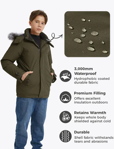 Miniatura 5 de Wantdo Abrigo de invierno cálido impermeable para niños chaqueta acolchada gruesa y acolchada parka con capucha