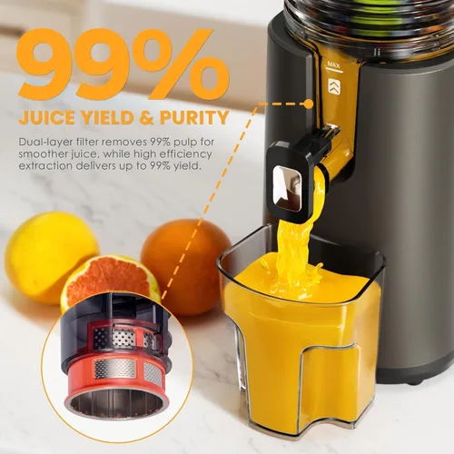 Miniatura 3 de Exprimidor de prensa en frío, máquina exprimidora de canal de alimentación de 5.5 pulgadas de ancho, exprimidor de masticación lenta para verduras