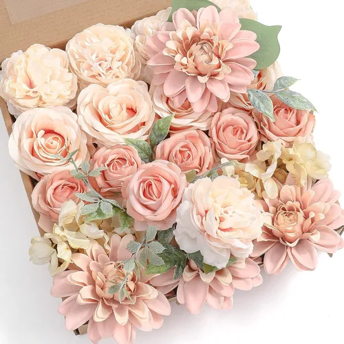 Miniatura 19 de YYHUAWU Flores Artificiales Juego de Caja Combinada Color Degradado Flor Hoja con Tallos para Ramos de Boda DIY Centros de Mesa Baby Shower Fiesta