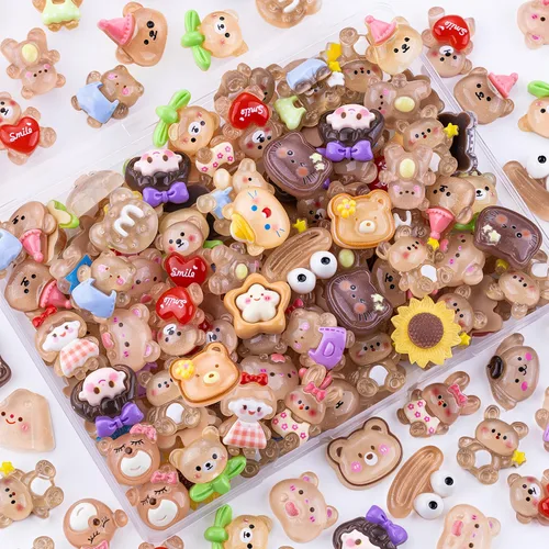 Miniatura 7 de 100 dijes de slime de gelatina de resina con parte trasera plana para slime, dijes Kawaii aleatorios para adornos de teléfono, caja de basura a