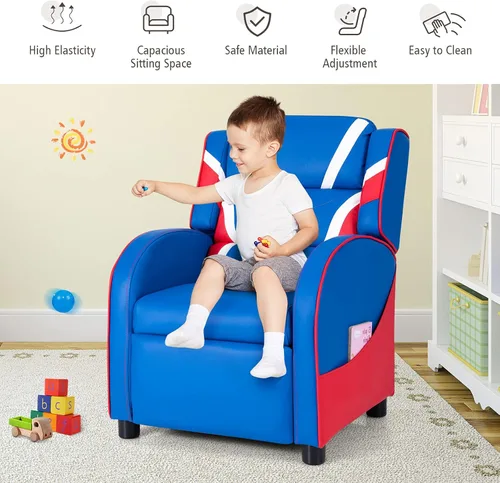 Miniatura 7 de HONEY JOY Silla reclinable para niños, silla reclinable para juegos juveniles con bolsillo lateral, reposacabezas y reposapiés ergonómicos, silla