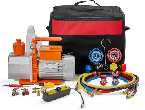SUNROAD Juego de bomba de vacío para aire acondicionado HVAC, 5 CFM 1/2HP, kit de manómetro manual para refrigeración de aire acondicionado AC para