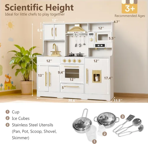 Miniatura 8 de Kinder King Cocina de madera para niños, juego de cocina de juguete para niños pequeños, juego de cocina con sonidos reales, máquina de café
