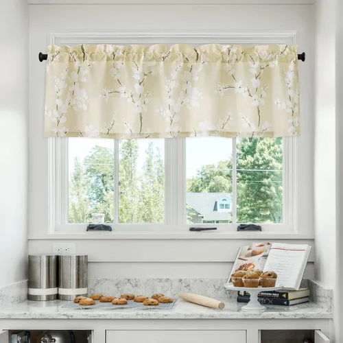 Miniatura 20 de FMFUNCTEX Cortinas de Nivel de Cocina Verde y Blanco de 24 Pulgadas de Largo con Estampado de Flores, Cortinas de Media Ventana para Baño