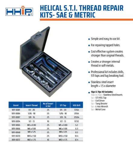 Miniatura 2 de HHIP 1011-0081 Kit de reparación de roscas helicoidales STI de 31 piezas 1/4-20