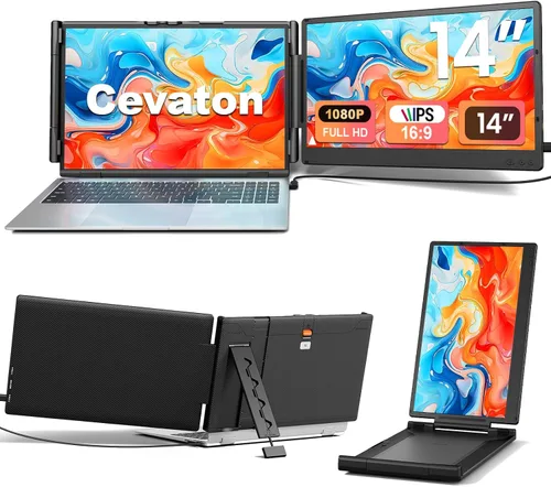 Miniatura 9 de Cevaton Extensor de pantalla para laptop, monitor portátil ultradelgado y ligero de 14.1 pulgadas para portátiles de 13 a 17 pulgadas, monitor dual