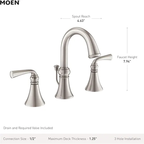 Miniatura 3 de Moen Wetherly WS84855SRN - Grifo de baño de dos manijas de níquel cepillado con válvula incluida, instalación montada en cubierta de 3 agujeros