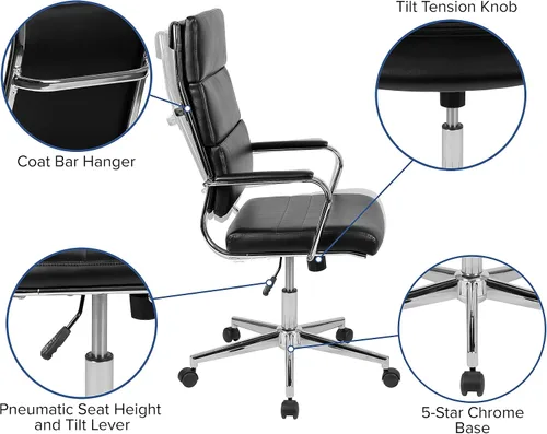 Miniatura 5 de Flash Furniture Hansel - Silla de oficina giratoria ejecutiva con respaldo alto, color negro LeatherSoft