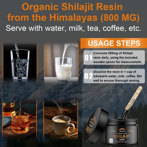 Miniatura 6 de Shilajit Resina Orgánica Pura del Himalaya - 800mg Resina Shilajit Grado Oro con Ácido Fúlvico y Más de 85 Complejo de Oligoelementos para Energía