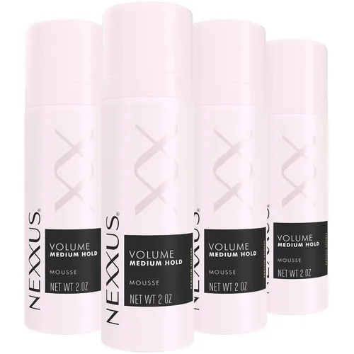 Nexxus Mousse de viaje, volumen de sujeción media, paquete de 4 – Escudo antihumedad de 72 horas, control de encrespamiento de 48 horas, fragancia