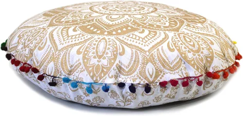 Miniatura 7 de CRAFT KALA Funda de cojín de suelo de 22 pulgadas para sentarse, funda de cojín de meditación grande para adultos, diseño de mandala bohemio, funda