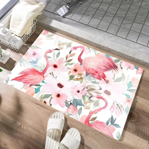 Tapete de baño con diseño de hojas florales tropicales de flamenco, de acuarela, de microfibra suave, tapete de felpa suave, para decoración de