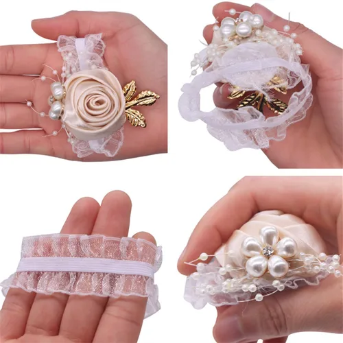 Miniatura 3 de 1 pieza flor de muñeca, boda dama de honor, novia, decoración de ramillete de muñeca, flor de mano, champán