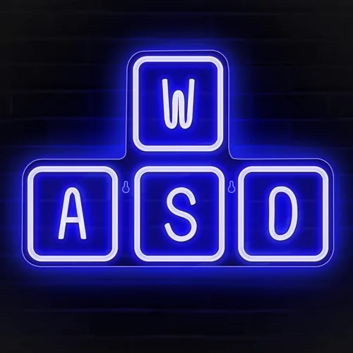 Lumoonosity Letrero de neón WASD - Luces de neón de teclado azul alimentadas por USB - Letrero LED de teclas WASD con interruptor de