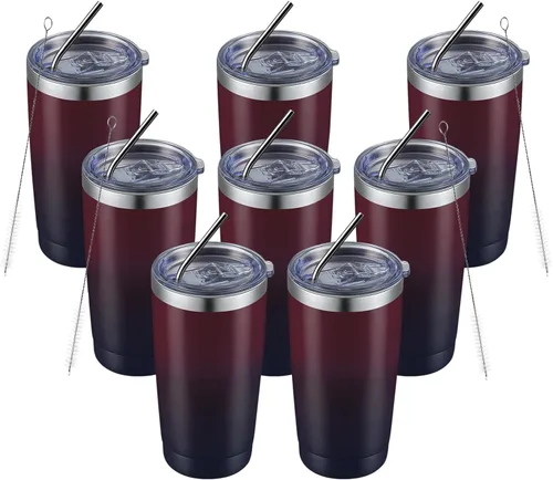 Miniatura 83 de COMOOO Taza de viaje de acero inoxidable de doble pared aislada al vacío de 20 onzas con tapa y pajita, taza de café aislada con recubrimiento