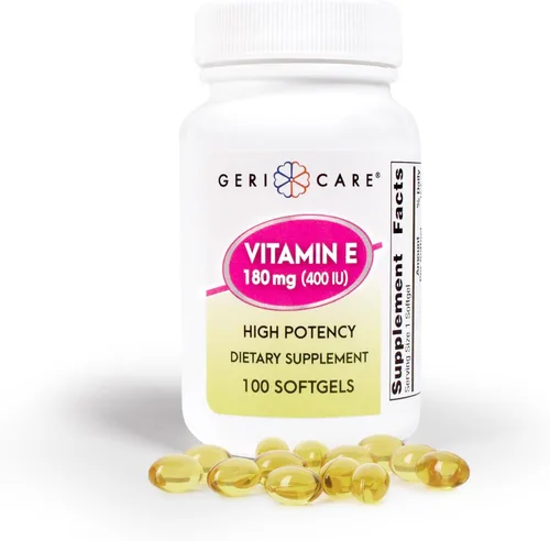 GeriCare Cápsulas de vitamina E de alta potencia – 400 UI para la piel y el apoyo inmunológico, 180 mg | 100 unidades | Vitamina E orgánica para