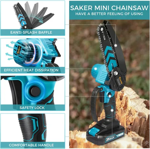 Miniatura 3 de Saker Mini motosierra, motosierra eléctrica portátil de 6 pulgadas, sin cable, solo máquina, baterías no incluidas, solo compatible