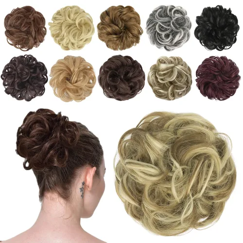 Miniatura 21 de FESHFEN Pieza de Cabello para Moño Desordenado - Extensiones Elásticas Onduladas Rizadas Scrunchies de Moño Chignon Sintético Postizos para Mujeres
