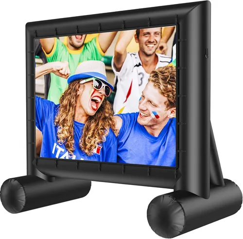 Amada AMPJ04 - Pantalla de cine inflable para exteriores de 14 pies, pantalla de proyector con aire rápido de bajo ruido, compatible con proyección