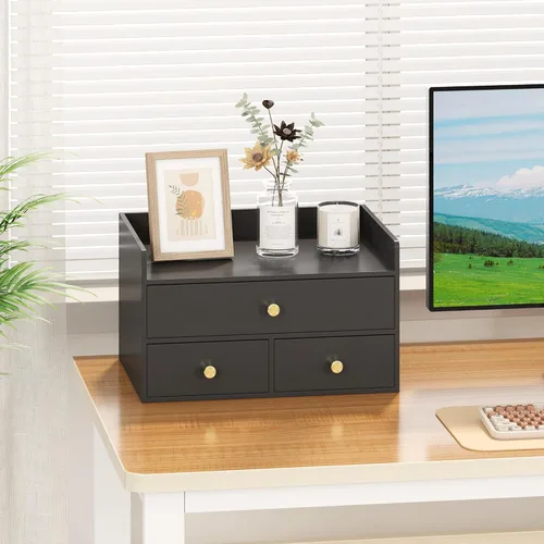 Miniatura 4 de Organizador de escritorio de bambú con cajones, cajones de almacenamiento de escritorio de madera para facturas, suministros de oficina, utensilios