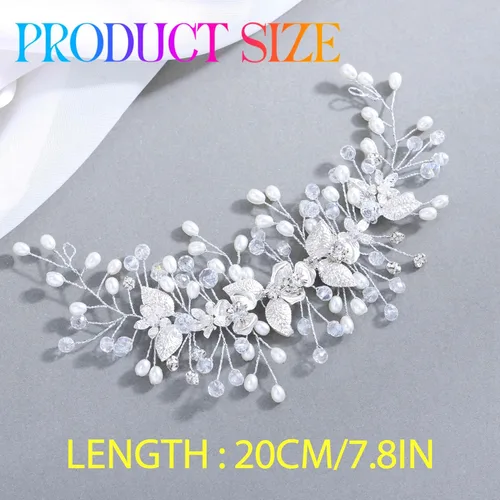 Miniatura 7 de Flower Bride Wedding Hair Vine - Tocado de novia de hoja de plata, accesorios para el cabello de perlas para mujeres y novias
