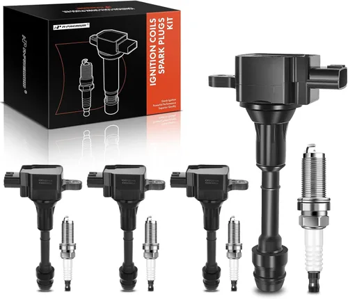 A-Premium Juego de 4 (Negro) Paquete de Bobinas de Encendido y Bujías de Iridio Compatibles con Nissan Altima Sentra 2002-2006, X-Trail 2005-2006 L4
