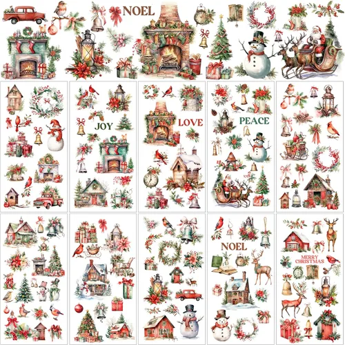 Lincia 10 hojas de calcomanías para transferencia de manualidades y muebles, calcomanías de muñeco de nieve, gnomo de reno, vintage, para