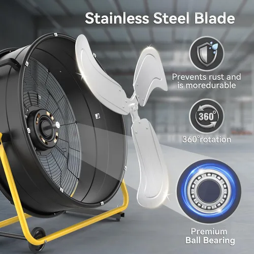 Miniatura 6 de CCGIRU Ventilador de tambor de alta velocidad de 24 pulgadas, ventilador industrial resistente con certificación UL, 3 velocidades, 8500 CFM