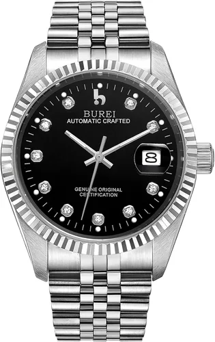 Miniatura 8 de BUREI Reloj automático de lujo para hombre, resistente al agua, reloj mecánico, correa ajustable de dos tonos de acero inoxidable