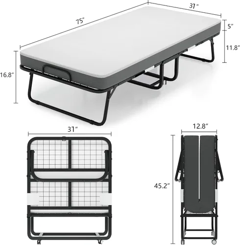 Miniatura 3 de Cama plegable con colchón - Cama portátil plegable enrollable para adultos para invitados, colchón de espuma viscoelástica lujosa de 5 pulgadas