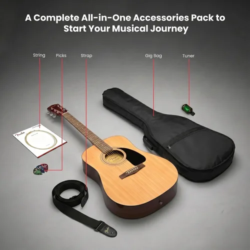 Miniatura 3 de Fender Guitarra acústica Dreadnought - Paquete natural con estuche, afinador, cuerdas, correa y púas