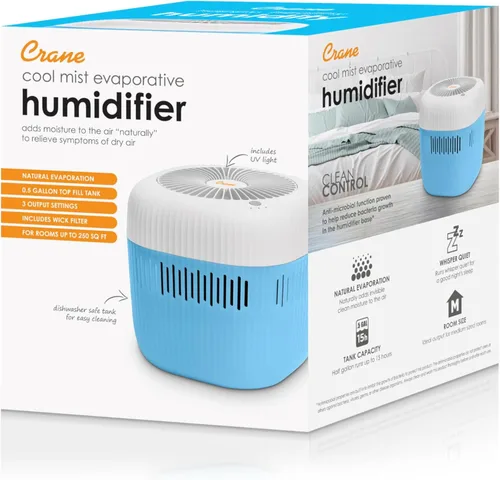 Miniatura 11 de Crane Humidificador evaporativo, filtro de mecha, tanque apto para lavavajillas, luz UV, sin polvo blanco, silencioso, dormitorio, guardería, tanque