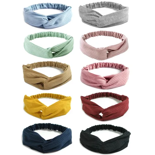 DRESHOW - Paquete de 10 diademas para mujer con diseño entrecruzado vintage, estilo bohemio, trenzadas, elásticas, accesorios para el cabello