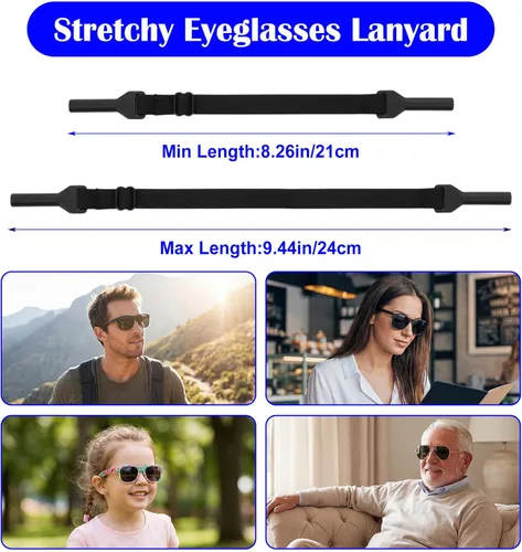 Miniatura 3 de 4 Pcs Glasses Strap, Adjustable Athletic Straps for Glasses with Elastic Band, No Tail Design for Men, Kids & Boys (Black & Gray)