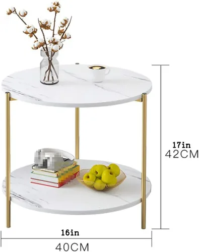Miniatura 3 de Mesa de Centro - Mesa auxiliar redonda pequeña de 2 niveles con almacenamiento y patas en E de metal resistente, mesa circular moderna para sala