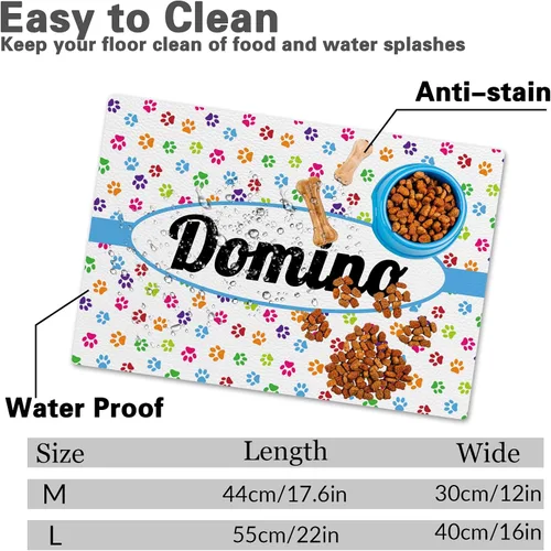 Miniatura 2 de Alfombrillas personalizadas de piel sintética para comida y agua, antideslizante e impermeable para nombre/foto, tapete personalizado