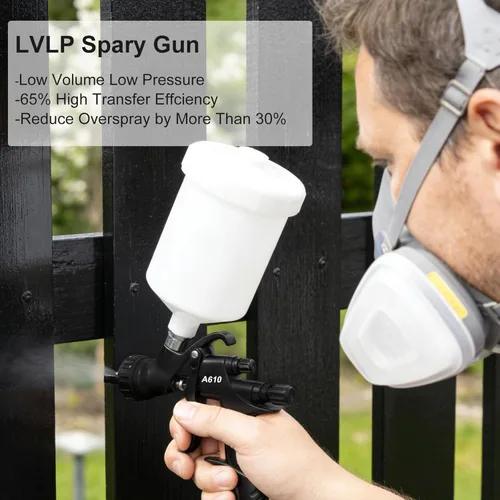 Miniatura 4 de R500 LVLP Pistola de pulverización de aire con boquillas de 1.3/1.5/0.067 in y regulador de aire, pistolas de pintura A610 automotrices kit premium
