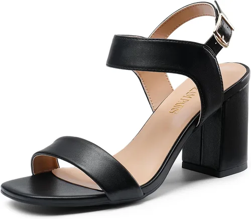 Miniatura 9 de DREAM PAIRS Sandalias de tacón alto y grueso para mujer, con puntera cuadrada, correa en el tobillo, cómodas sandalias