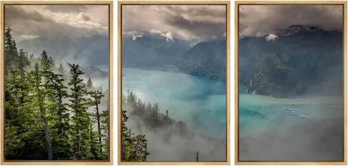 Miniatura 39 de SIGNWIN Conjunto de arte de pared de lienzo enmarcado, acuarela pastel, cielo de nubes rosas, colina verde del campo, naturaleza, vida silvestre