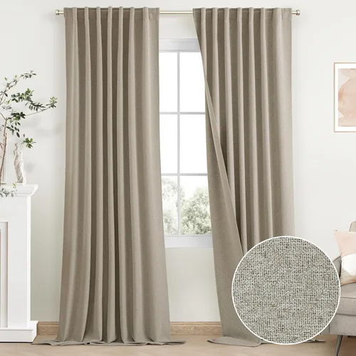 Miniatura 12 de SimpleHome - Cortinas 100% opacas de lino color naranja quemado, de 72 pulgadas de largo, con pestaña trasera de estilo granja para sala de estar